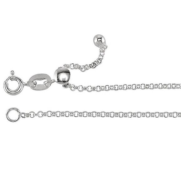 1.5mm Sterling Silver Adjustable Solid Rolo Chain Necklace, 22 Inch - Picture 1 of 4